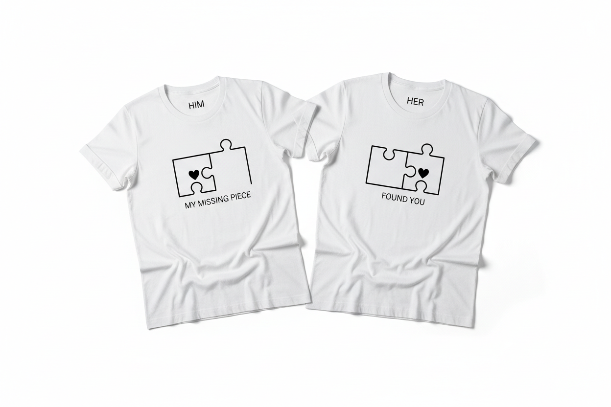 Romantic white couple's T-shirt for her